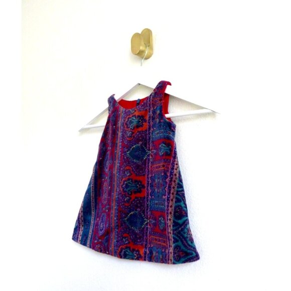 NEW! Ralph Lauren Baby Girls Velvet Paisley Print Dress Red Purple SZ 12 M - Picture 3 of 6
